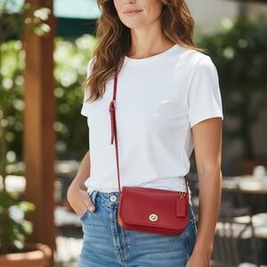 Coach Dinky Crossbody Bag red leather